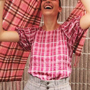 Pink Gingham Puff Sleeve Top